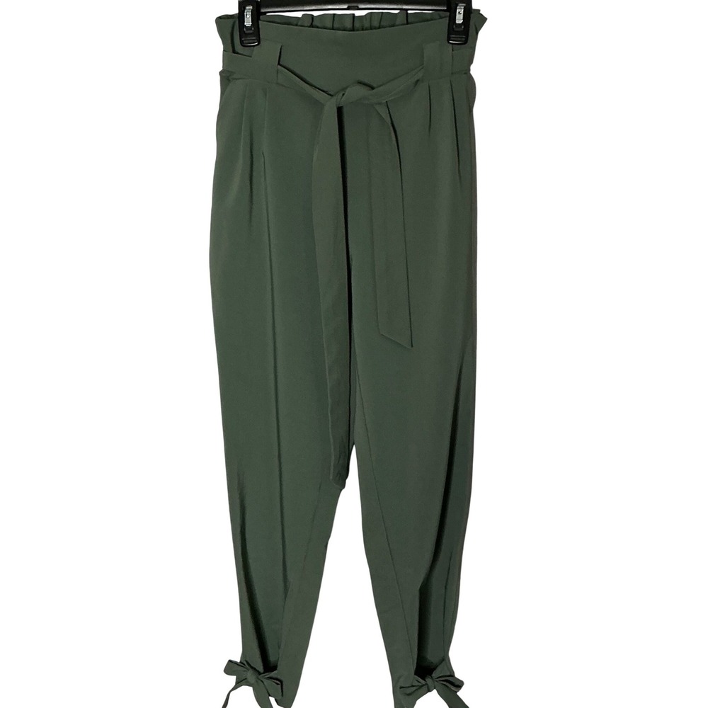 Grace Karin Sage‎ Green Paperbag Pants Tie Waist Ankle Tie High Rise XS S